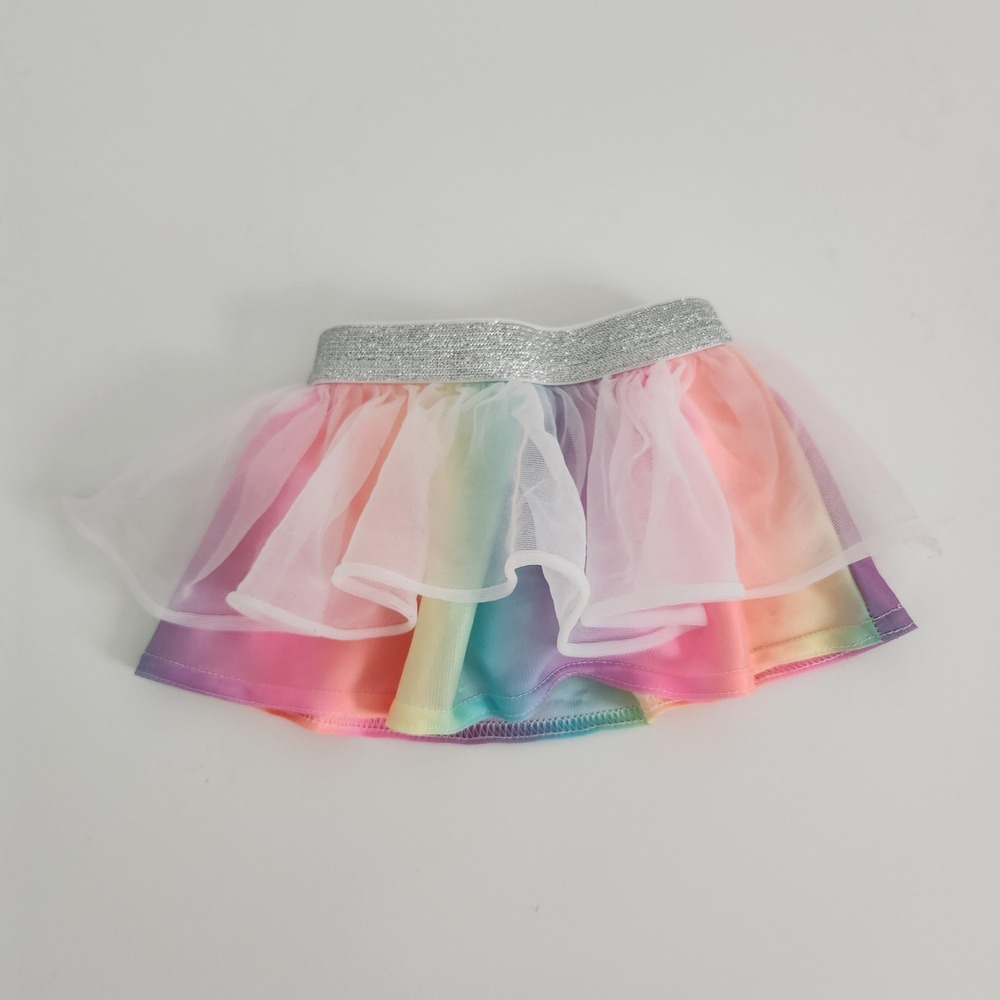 Baby Girl Rainbow Tulle Tutu Skirt Silver Glitter Waist size 0-3M
